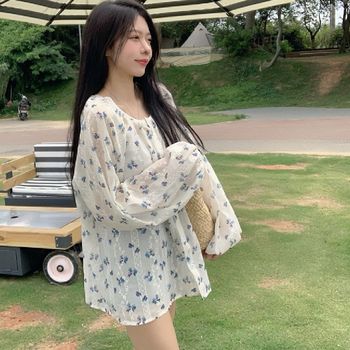 여성 MAIV6018 스타일리시한 여름 시스루 플라워 블라우스 가디건 카디건