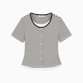 여성 스트라이프 가디건 레이어드 반팔 티셔츠_003(10570-131-411-69)