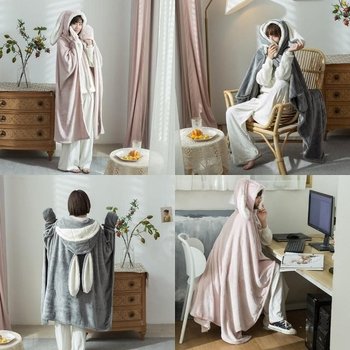 러블리 토끼 망토담요 극세사 후드담요 무릎담요 극세사망토담요 휴대용담요 (WB40543)