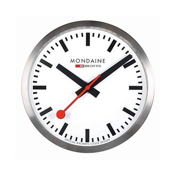 [해외] 독일 몬데인 벽시계 Mondaine Stop2go MSM.25S10 Wall Clock 25 cm Brushed Aluminium with Red