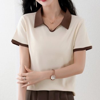루시엔 배색 카라넥 반팔 티셔츠 C25BTS289