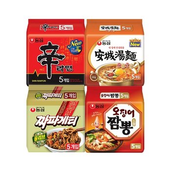 농심 신라면 5개 + 안성탕면 5개 + 짜파게티 5개 + 오징어짬뽕 5개