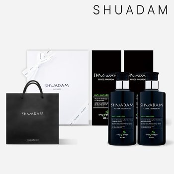 [선물포장] 수아담 클리닉 탈모 완화 홍삼 녹용 샴푸 400ml 2개 세트(종이가방포함)