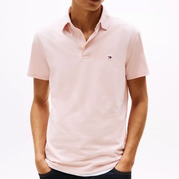 [해외] 타미 남성 슬림핏 저지 니트 반팔 카라티 Whimsy Pink