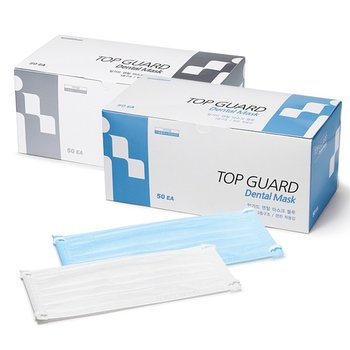 탑가드 덴탈마스크 대형 50매입 블루 화이트 국내생산 일회용마스크 벌크포장