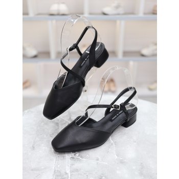 모던 청키힐 사선 스트랩 슬링백 샌들 4cm BLMD31077_GN