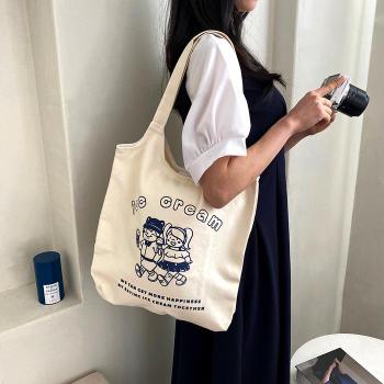 아이스크림 블루베리잼 캔버스 에코백 데일리 여성숄더 학생 대학생 아이보리색 (S8684595)
