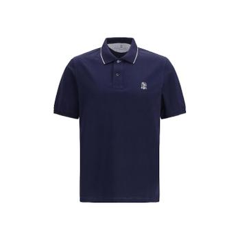 브루넬로 쿠치넬리 M0B139779G COBALTO+GRIGIO Polo in cotton jersey with short sleev