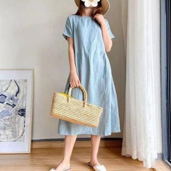 반팔 ZA33EH14 인기 여성 롱원피스 1P A라인 여름 바캉스 휴양