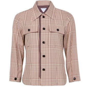 [해외] 25 FW 보테가 베네타 콜슈미즈 버튼 커프스 펄 어비스 스칼렛 코튼 체크 셔츠 138332378