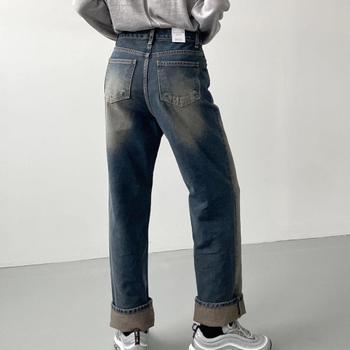 여자 통브러쉬 Y2K 스톤진 워싱 와이드 통 데님팬츠