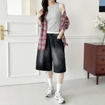 뒷밴딩 여자 남자반바지 데님 와이드 HSSG  (43QUP)