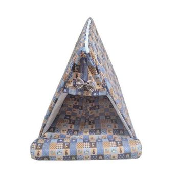 강아지 KGMA3415 삼각 퍼피하우스 플래드 하우스 블루