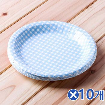 체크패턴 컬러 종이접시 블루 20cm 10px10개 푸드트럭 길거리음식그릇 일회용품 테이크아웃용기
