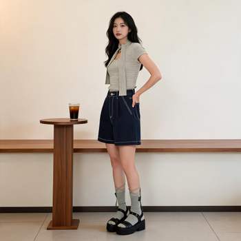 여성 반바지 4부 면 핀턱 스티치 A라인 여름 바지 데일리룩 캠핑룩