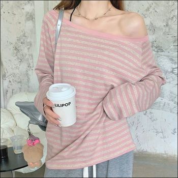 스트라이프 TZ37DB83 오프숄더 루즈핏 긴팔티셔츠 2컬러 여자 단가라티