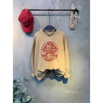 씨샵인더룸 / (봄신상 무료배송)파브 배색 빈티지 프린팅 라운드넥 맨투맨 티셔츠 2color