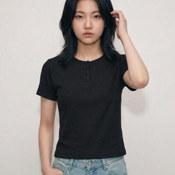행텐틴즈 동백01 여아 핏 웨일 헨리넥 반팔 티셔츠_블랙  14570-131-419-05-100 (E50311970)