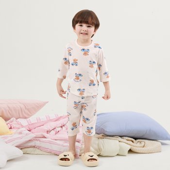 애플스마일 아동용 퍼피카 오가닉 7부 자카드 반팔 내의 상하벌 주니어 국산 실내복