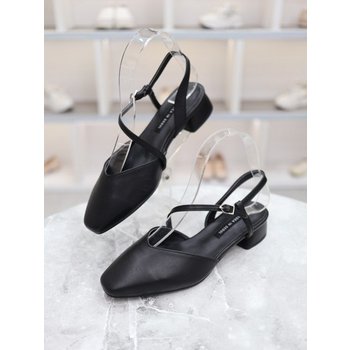 모던 청키힐 사선 스트랩 슬링백 샌들 4cm BLMD31077_GN