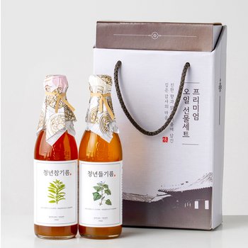 통참깨 100% 청년참기름 350ml+청년들기름 350ml 선물세트(선물박스)