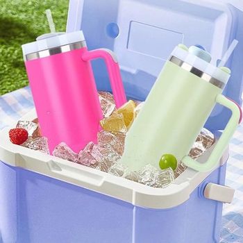빅사이즈메가텀블러 1.25L 스텐빨대포함 손잡이 보온 보냉 듀얼음수 텀블러 대용량텀블러
