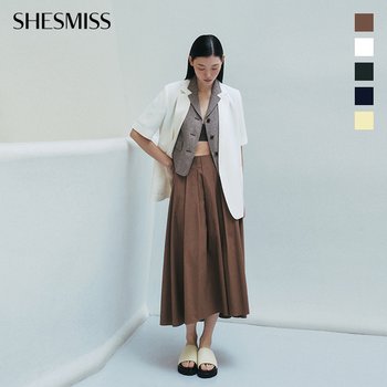백 밴딩 플리츠 롱 스커트_SWWSKP22010