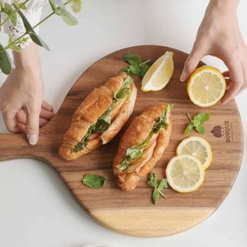 신혼부부도마 425VHQ34 집들이도마 손잡이 나무 원형 도마