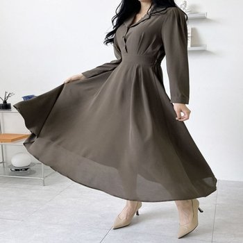 핀턱롱원피스 여성브이넥 KTT Z007 로맨틱 (HSJ-WFH14HE)