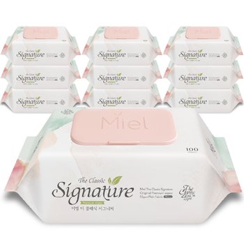 미엘 더 클래식 시그니처 물티슈 100매 10팩 캡형 평량 55g 도톰 대용량