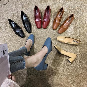 더블디 심플 레더 스퀘어 펌프스 여성 뮬 로우힐 LK-Q816 S10060936