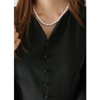 프리엔 앞단추 자켓 배색 이중망사 원피스