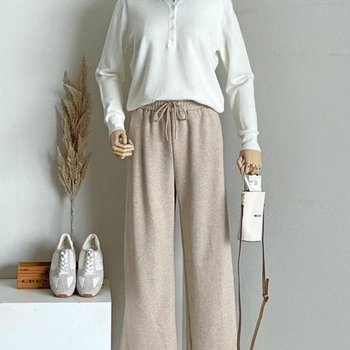 CDP906A여성용 레이온 스판 무지 컬러 밴딩 와이드 팬츠