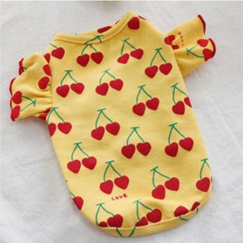 강아지 체리 퍼프 소매 티셔츠 옐로우 1P 간절기 외출