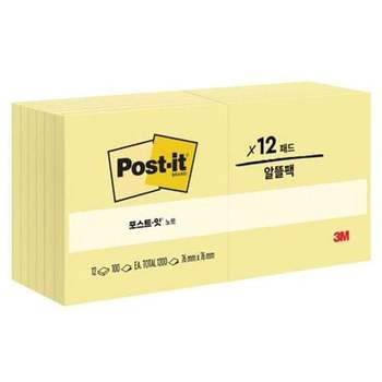 3M 포스트잇 노트 알뜰팩 76x76mm 654-12A 포스트잇노트 점착식노트 책갈피 메모지 테크