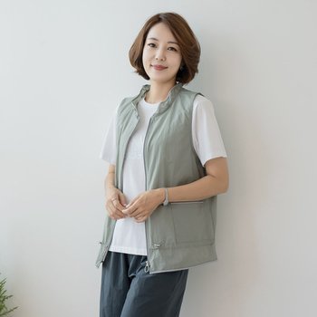 엄마옷 마담4060 라인배색셔링조끼-QVE307002-