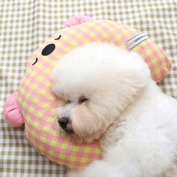 체크 강아지 베개 공양이 목쿠션 머리 쿠션