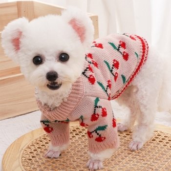 BND-W19 핑크 체리 도트 강아지옷