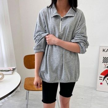 긴팔 BBMB1113 트렌디한 베이직 여성 편안한 소매 올데이 밑단 밴딩 반집