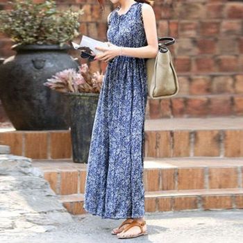 패턴 AITV1493 베이직 여성 바캉스 여름 올데이 민소매 롱 원피