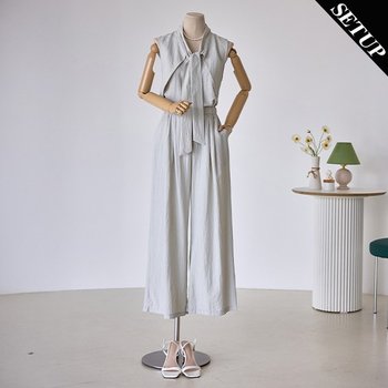 타이넥 민소매 블라우스 와이드팬츠 2종세트_T2504SE606B