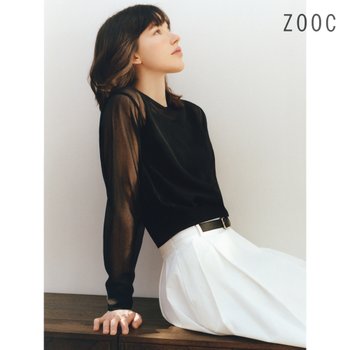 [ZOOC][Dual Self] 시스루 라운드넥 니트 탑 BK_Z252KSK214 [판매중단/오프판매]