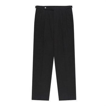 Essential Linen Cotton Twill Adjust 2-Pleated Relaxed Chino (Black)