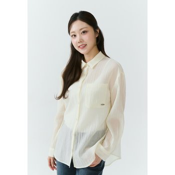 여성) 스트라이프 시어서커 스탠다드핏 셔츠 AQ1WWH252-IV