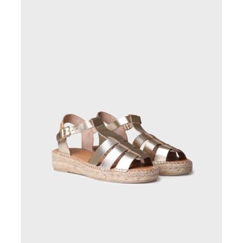 [해외] [TONIPONS - EMMA] 토니폰즈 가죽 플랫 피셔맨 샌들 라피아 웨지 백금