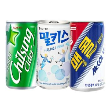 [한번에먹자] 190ml 탄산음료 3종 혼합 맥콜+칠성사이다+<b>밀키스</b> / 각 10 총 30캔 (S10581843)