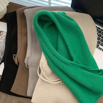 여성 TH73AX80 넥워머 따듯한 니트 바라클라바 페이크 후드