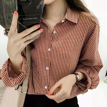 2컬러 FILZ1137 세련된 체크 여성 가오리핏 셔츠 블라우스