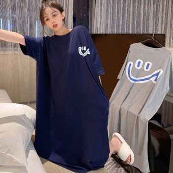 여자 스마일 빅 기본 포인트 데이 반팔 원피스 데일리원피스