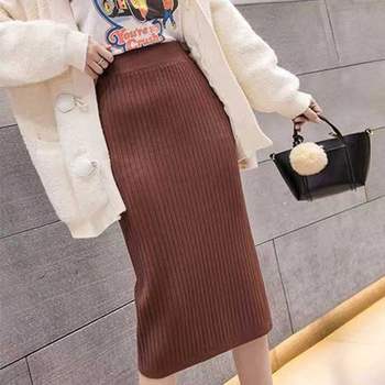 여자 ZA31ZD64 가을 데이트 룩 허리 밴딩 골지 니트 스커트